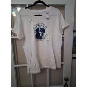 Cuffy's Cape Cod MA Graphic Tee Black Dog White Womans Large Relaxed Fit NWT